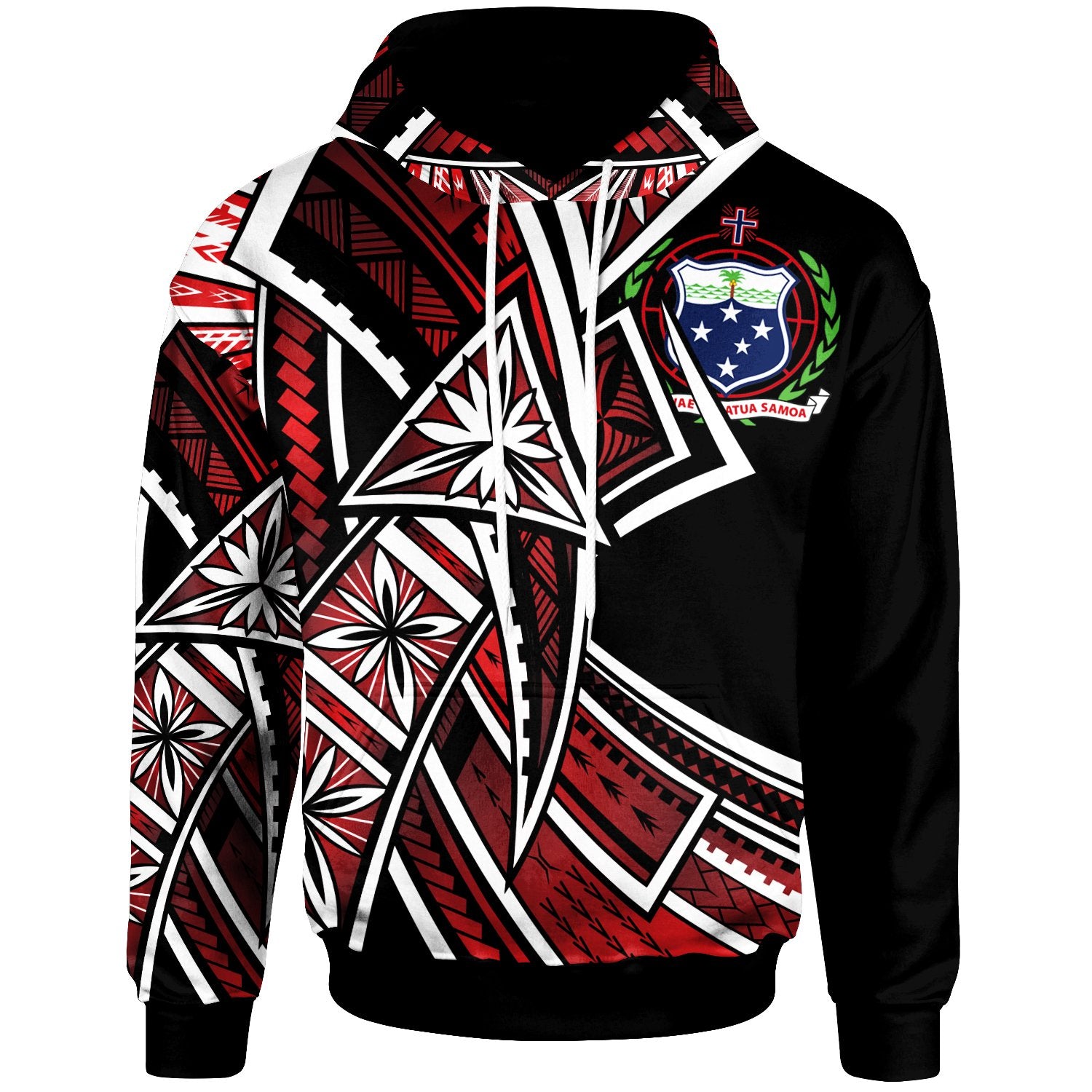 Samoa Hoodie Tribal Flower Special Pattern Red Color Unisex Black - Polynesian Pride