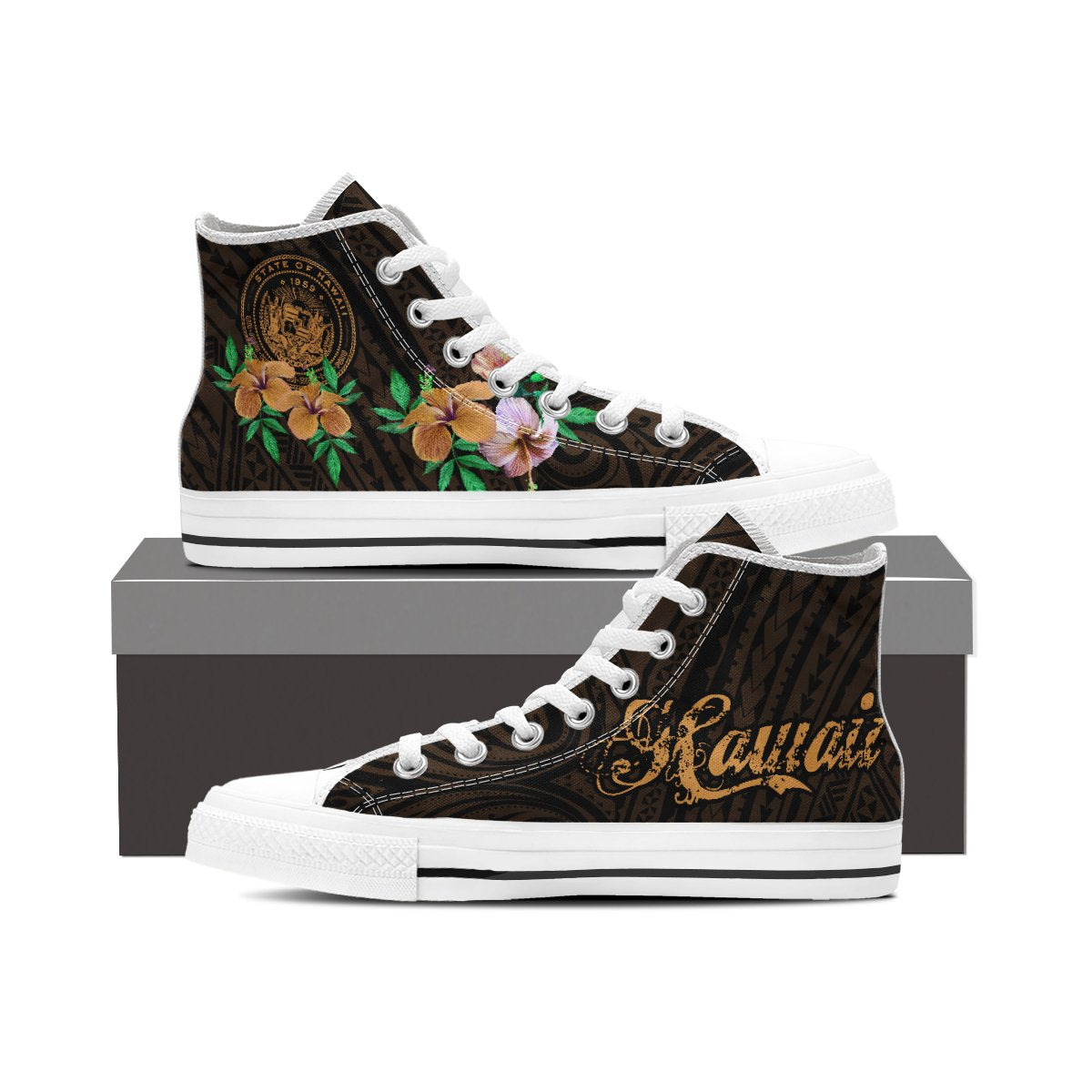 Seal Of Hawaii Hibiscus High Top Shoes - Brian Style - AH - Polynesian Pride