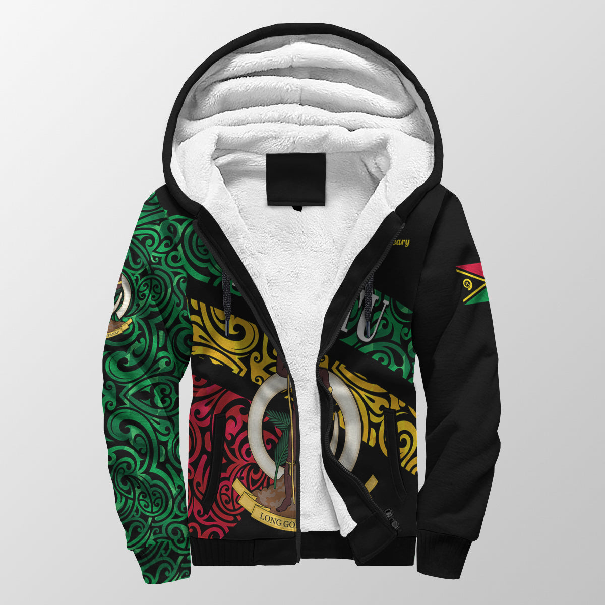 Rexson - Vanuatu Special Independence Anniversary Sherpa Hoodie Sporty Style LT8 Black - Polynesian Pride