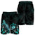 Samoa Polynesian Men's Shorts - Turtle With Blooming Hibiscus Turquoise - Polynesian Pride