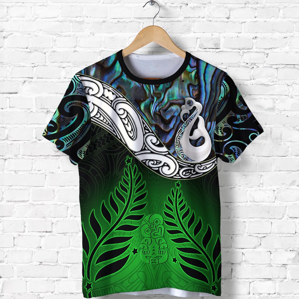 New Zealand Maori T Shirt Manaia Paua Shell Glitter Green LT4 Unisex Green - Polynesian Pride