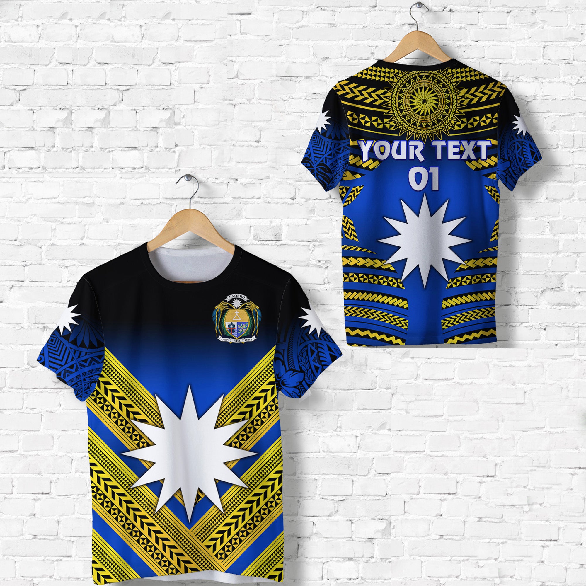 Custom Nauru Polynesian Flag T Shirt Creative Style Gradient Blue, Custom Text and Number LT8 Unisex Blue - Polynesian Pride