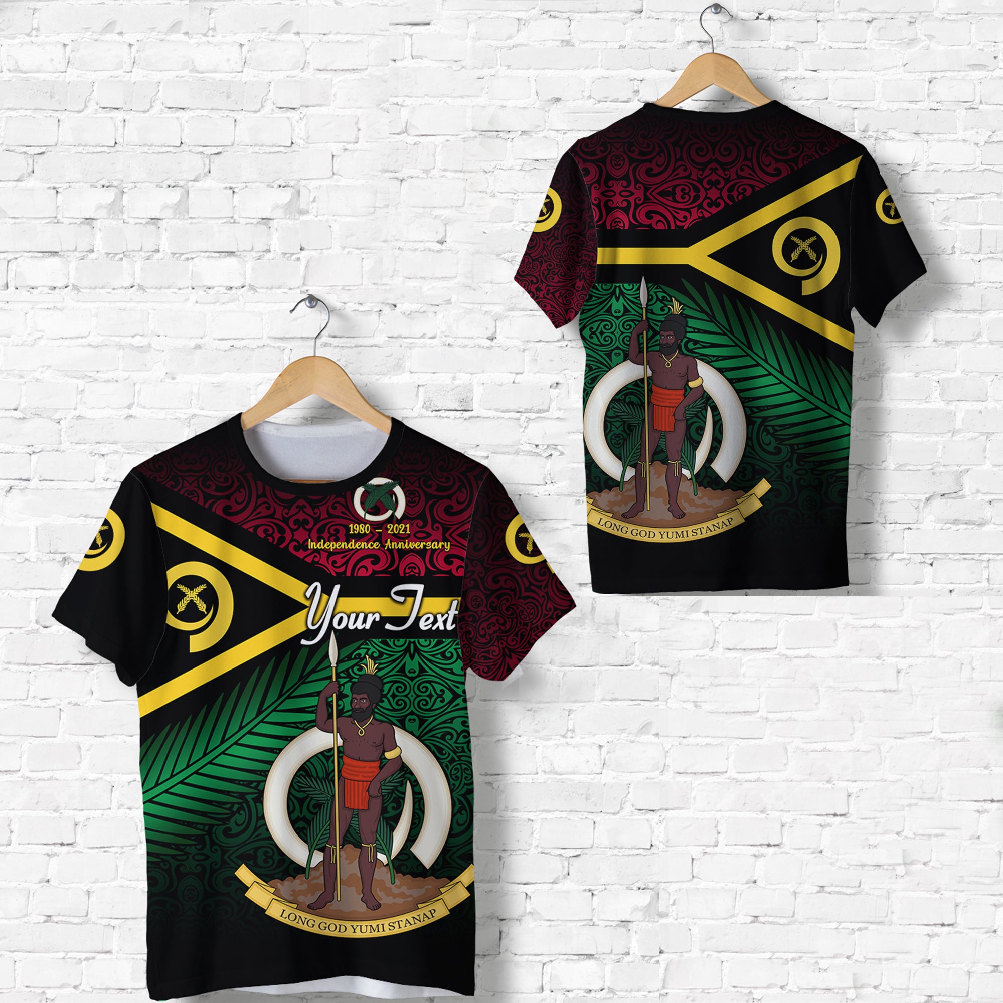 Custom Vanuatu T Shirt Special Independence Anniversary Original Flag Style LT8 Unisex Black - Polynesian Pride