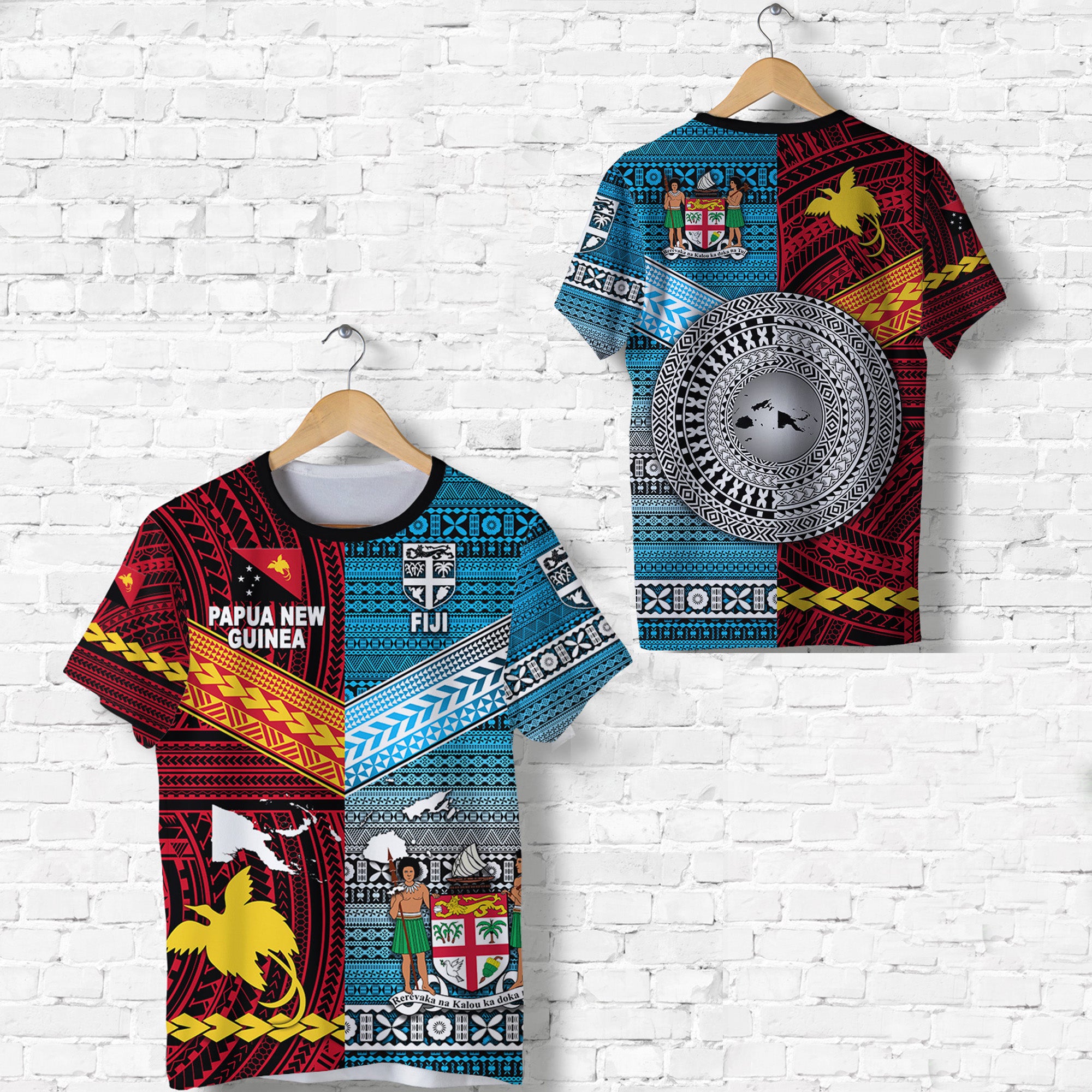 Papua New Guinea Polynesian And Fiji Tapa Together T Shirt Bright Color LT8 Unisex Red - Polynesian Pride