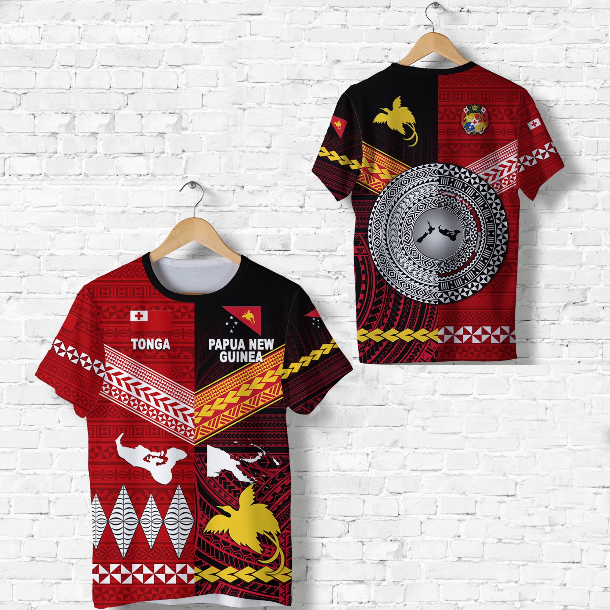 Papua New Guinea And Tonga T Shirt Polynesian Together Red LT8 Unisex Red - Polynesian Pride