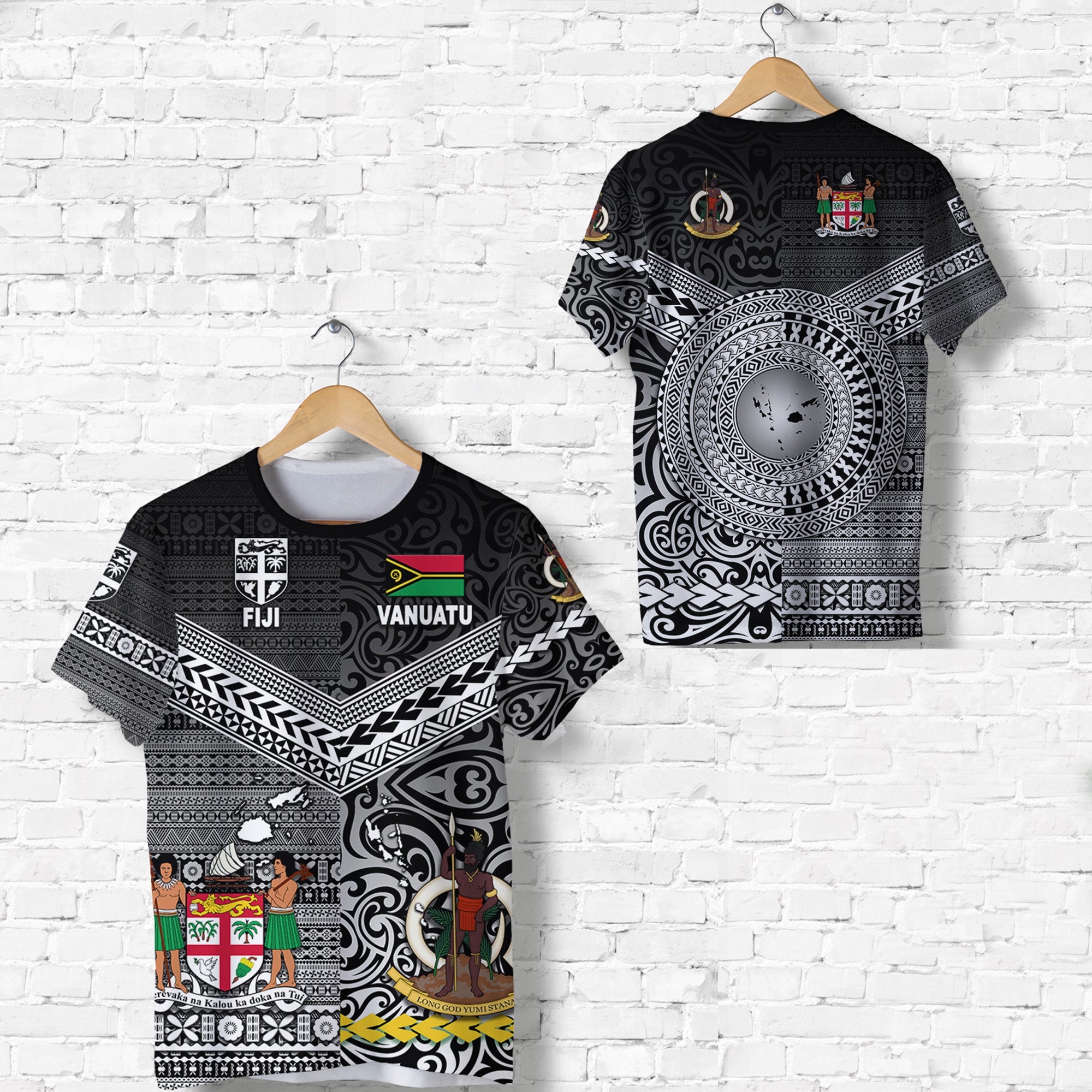 Vanuatu Fiji T Shirt Together Black LT8 Unisex Black - Polynesian Pride