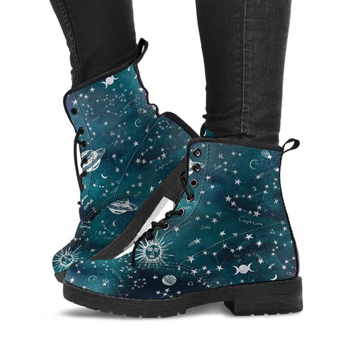 Celticone Women's Leather Boot - Turquoise Astrology Map Pagan Boots Turquoise - Polynesian Pride