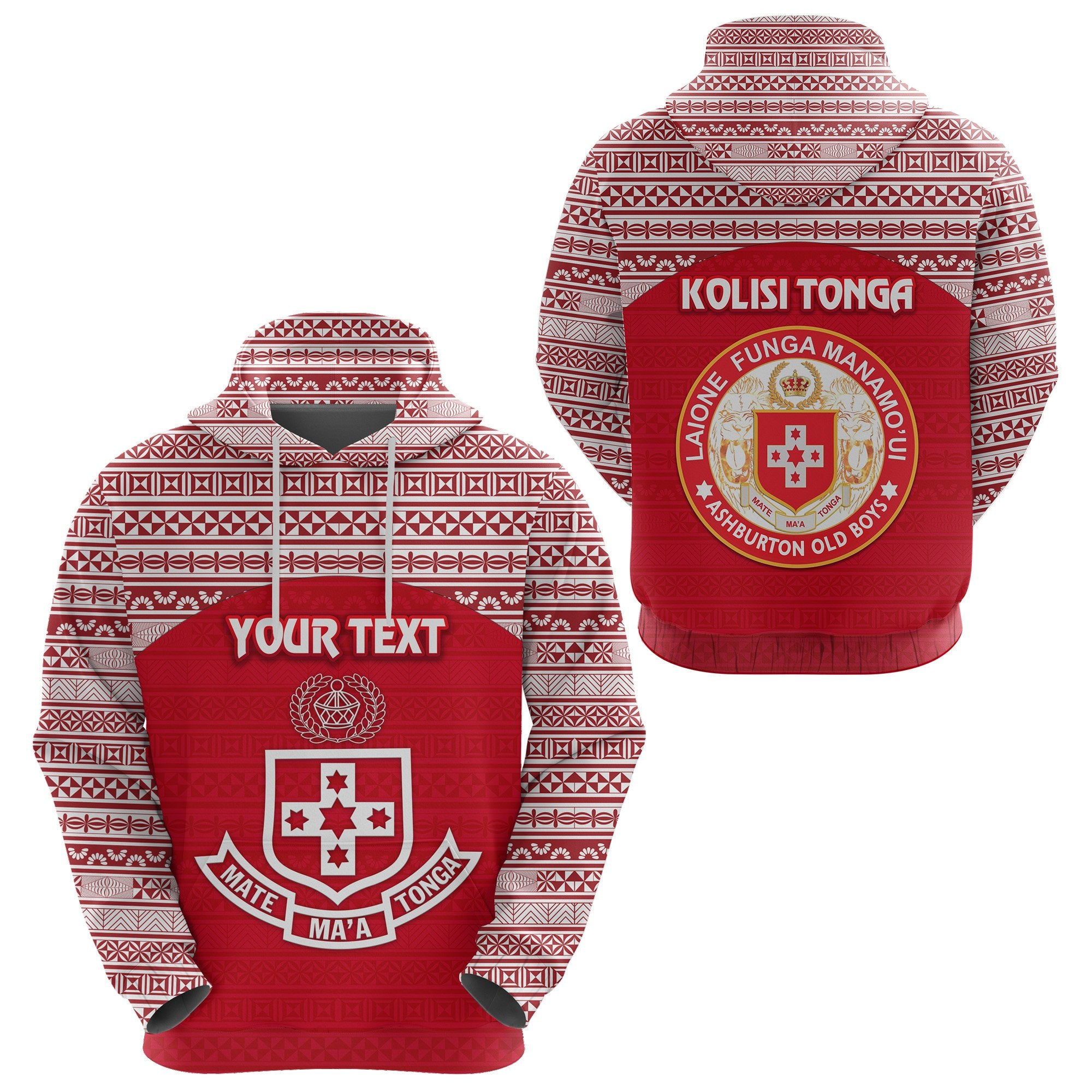 Custom Kolisi Tonga Hoodie Mate Maa Tonga Simple Version Ashburton Old Boys Unisex Red - Polynesian Pride