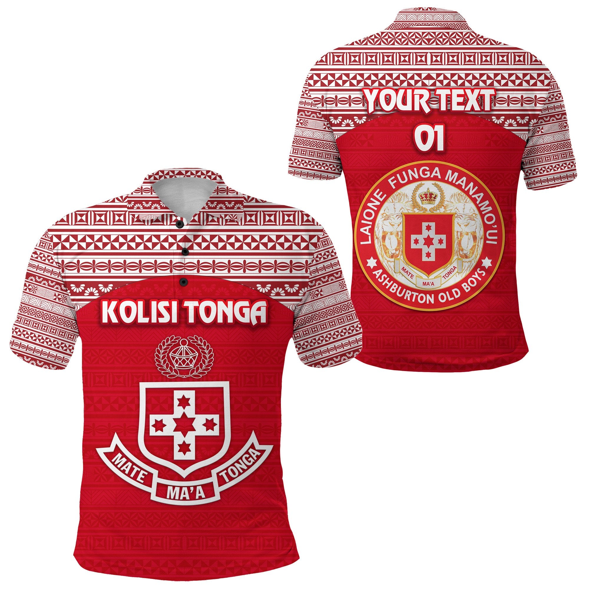 Custom Kolisi Tonga Polo Shirt Mate Maa Tonga Simple Version Ashburton Old Boys, Custom Text and Number Unisex Red - Polynesian Pride