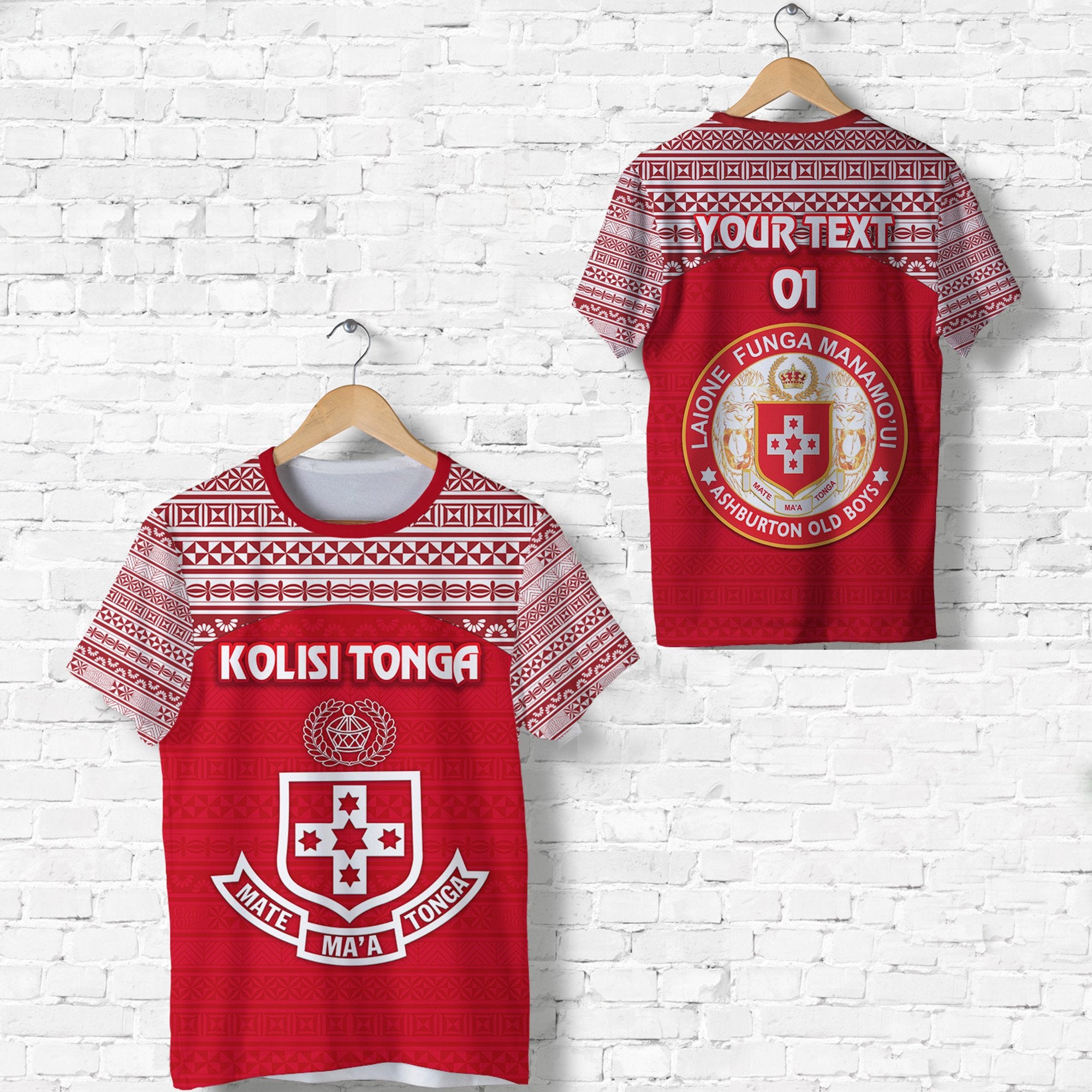 Custom Kolisi Tonga T Shirt Mate Maa Tonga Simple Version Ashburton Old Boys, Custom Text and Number Unisex Red - Polynesian Pride