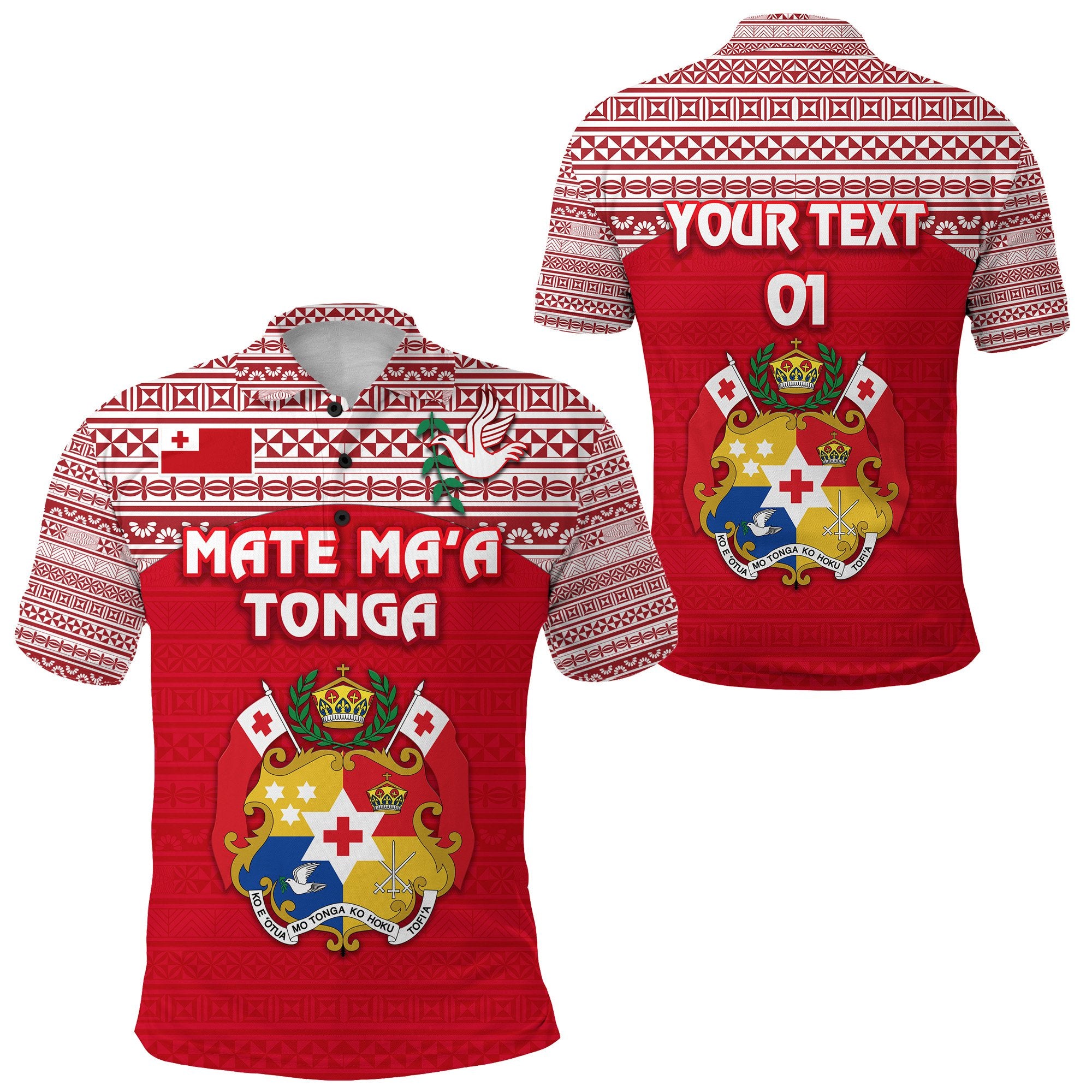 Custom Kolisi Tonga Polo Shirt Mate Maa Tonga Simple Version Coat Of Arms, Custom Text and Number Unisex Red - Polynesian Pride