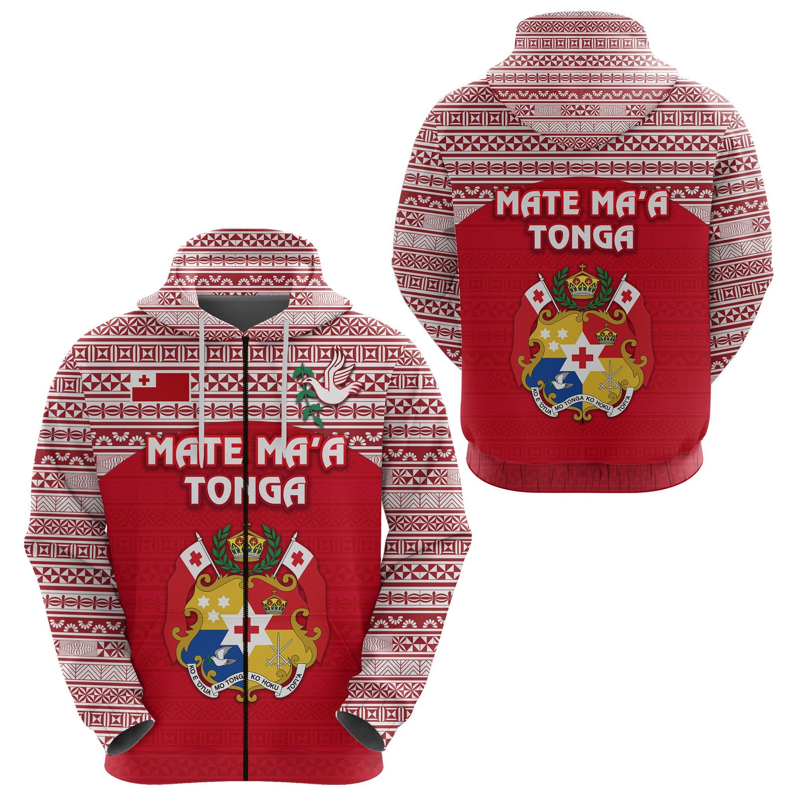 Kolisi Tonga Zip Hoodie Mate Maa Tonga Simple Version Coat of Arms Unisex Red - Polynesian Pride