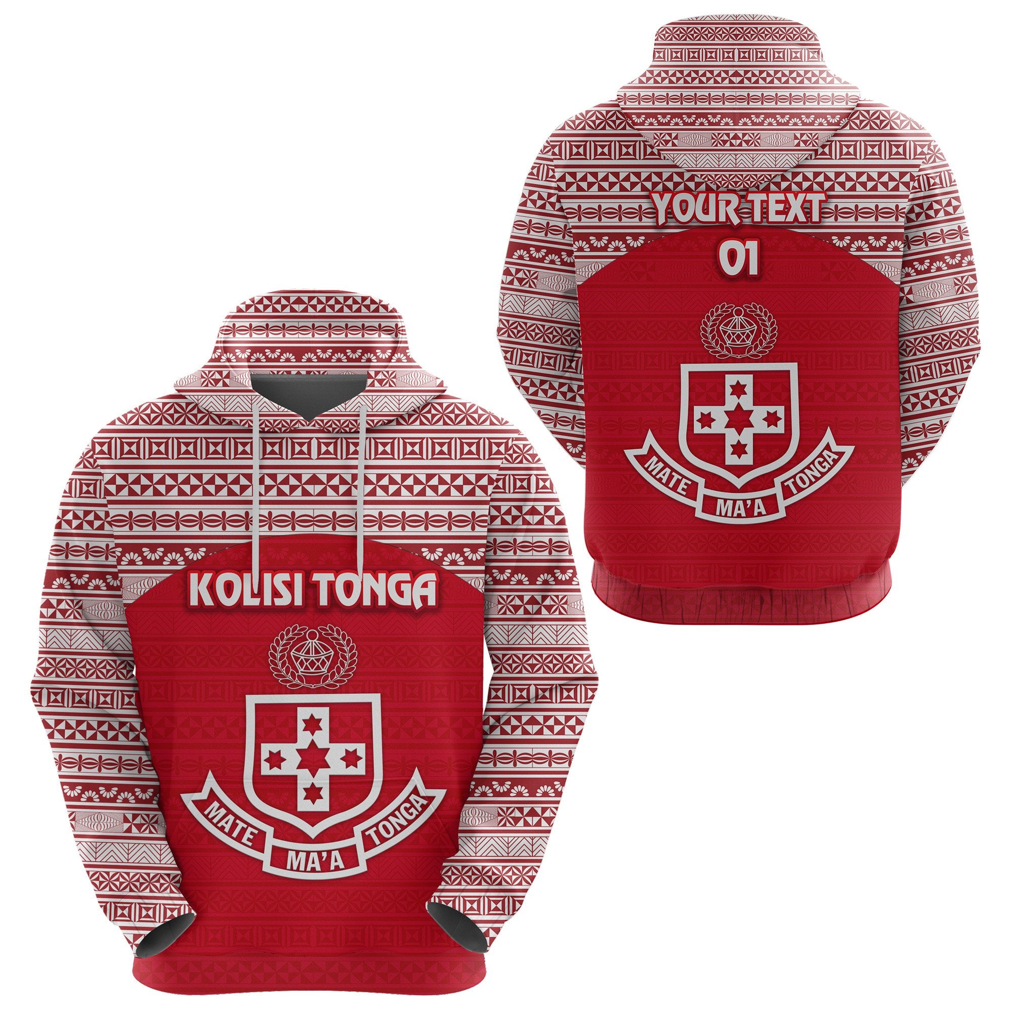 Custom Kolisi Tonga Hoodie Mate Maa Tonga Simple Version NO.1, Custom Text and Number Unisex Red - Polynesian Pride