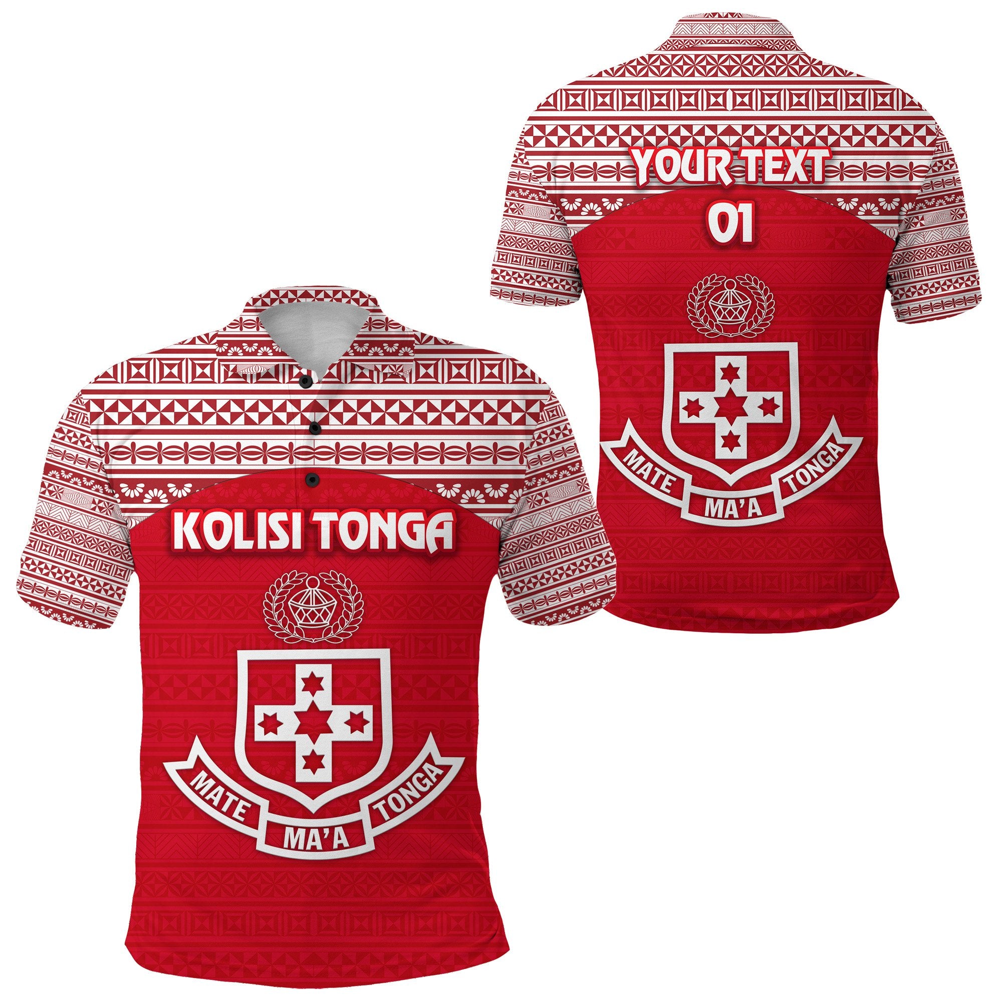 Custom Kolisi Tonga Polo Shirt Mate Maa Tonga Simple Version NO.1, Custom Text and Number Unisex Red - Polynesian Pride