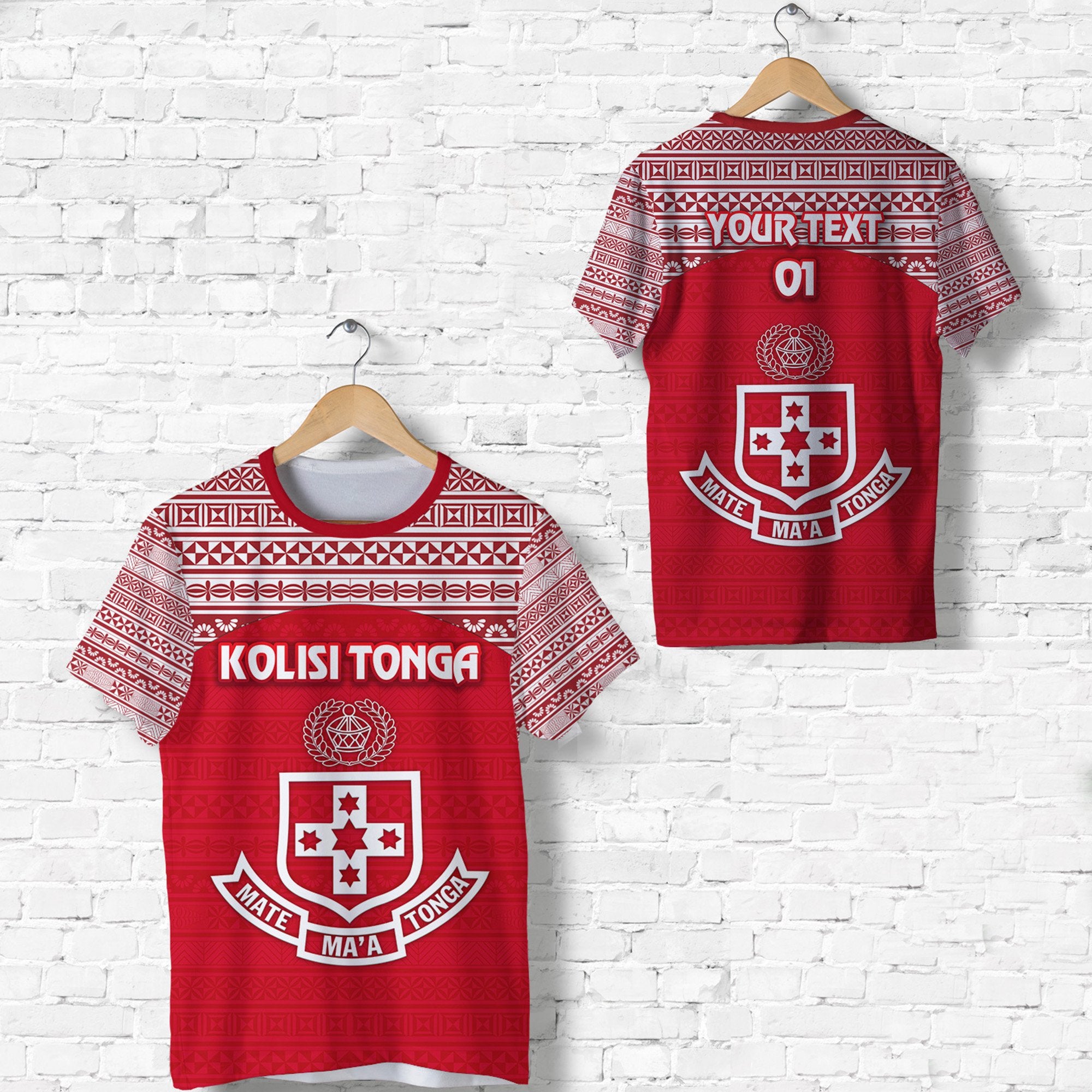 Custom Kolisi Tonga T Shirt Mate Maa Tonga Simple Version NO.1, Custom Text and Number Unisex Red - Polynesian Pride