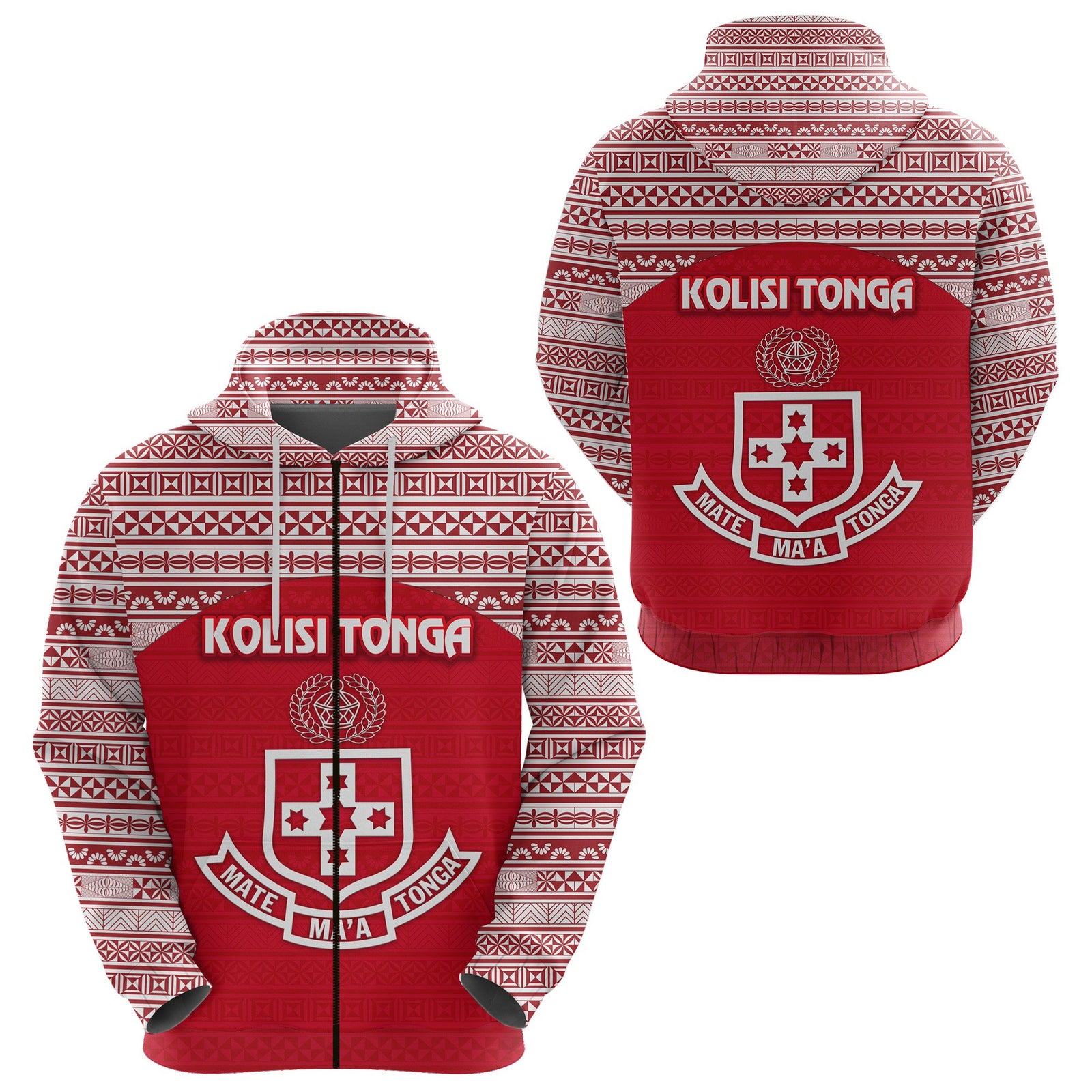 Kolisi Tonga Zip Hoodie Mate Maa Tonga Simple Version NO.1 Unisex Red - Polynesian Pride
