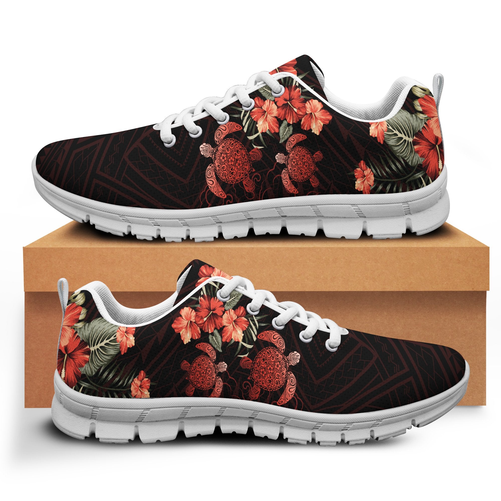 Hawaii Turtle Hibiscus Polynesian Sneakers - Tina Style - AH - Polynesian Pride