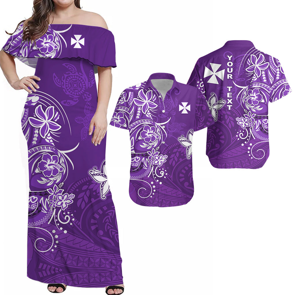 Custom Wallis et Futuna Matching Dress and Hawaiian Shirt Polynesia Purple Sea Turtle and Flowers LT13 Purple - Polynesian Pride