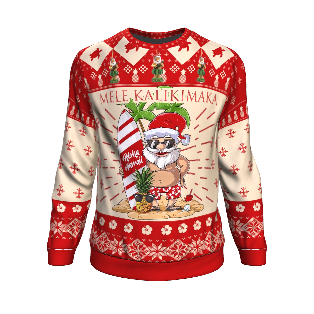 Hawaii Ugly Christmas Sweatshirt - Mele Kalikimaka Santa Claus Unisex Red - Polynesian Pride