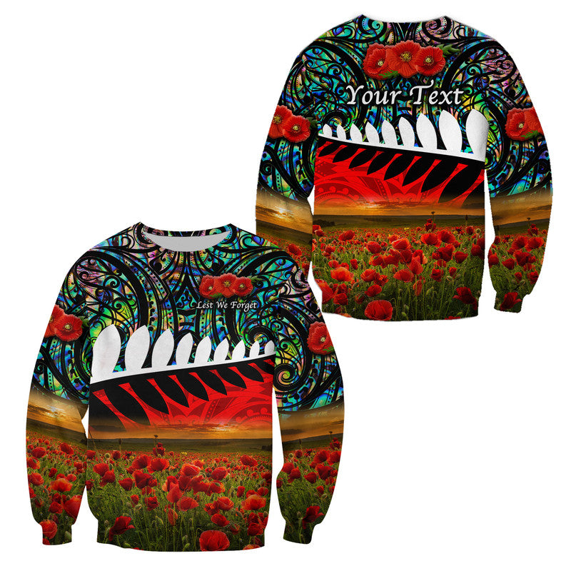 (Custom Personalised) New Zealand Maori ANZAC Sweatshirt Poppy Vibes - Paua Shell LT8 Unisex Green - Polynesian Pride