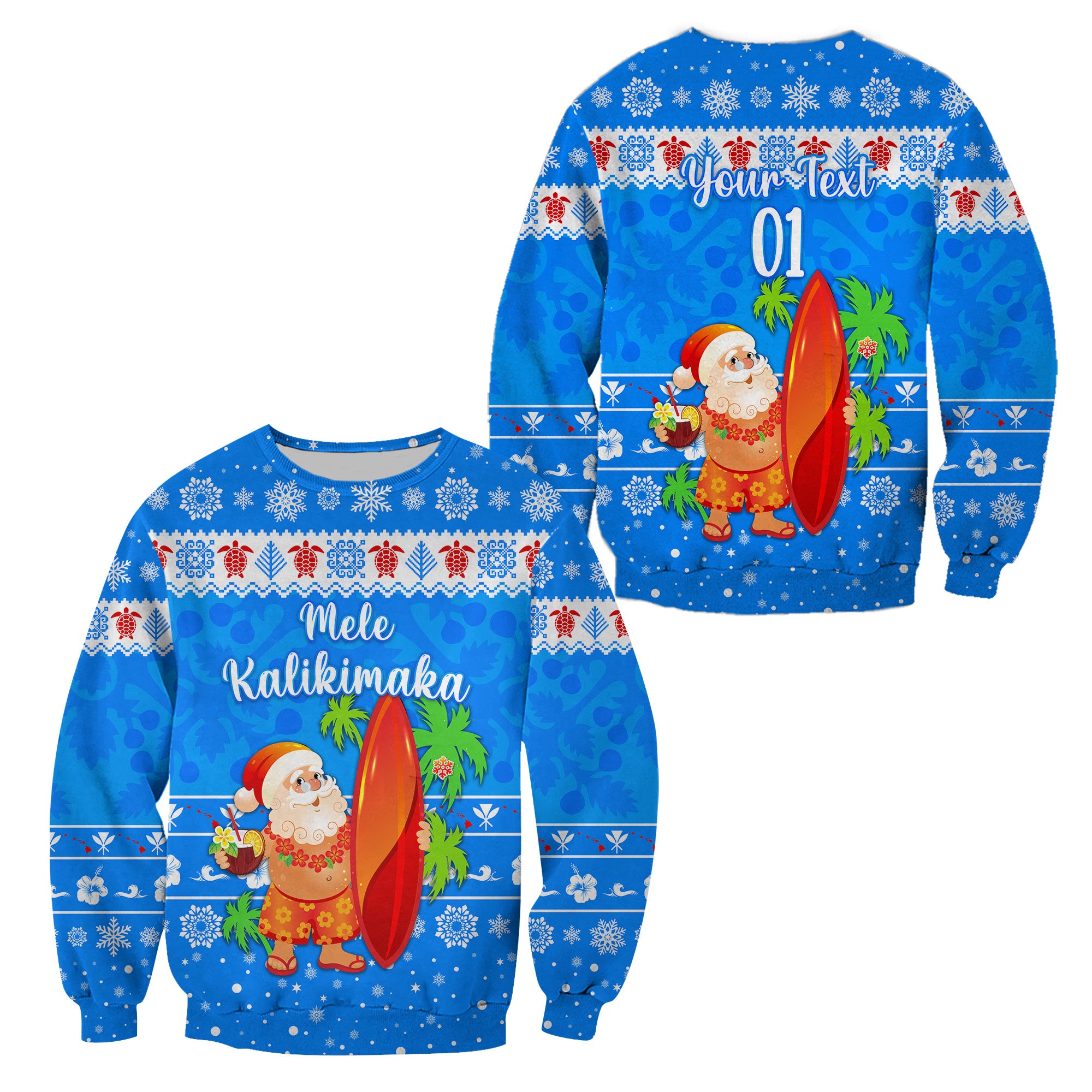 (Custom Personalised) Hawaii Christmas Sweatshirt Santa Claus Surfing Simple Style - Blue LT8 - Polynesian Pride