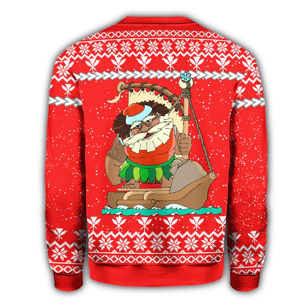 Hawaiian Santa Claus Mele Kalikimaka Christmas Sweatshirt - Red - Farah Style - AH - Polynesian Pride