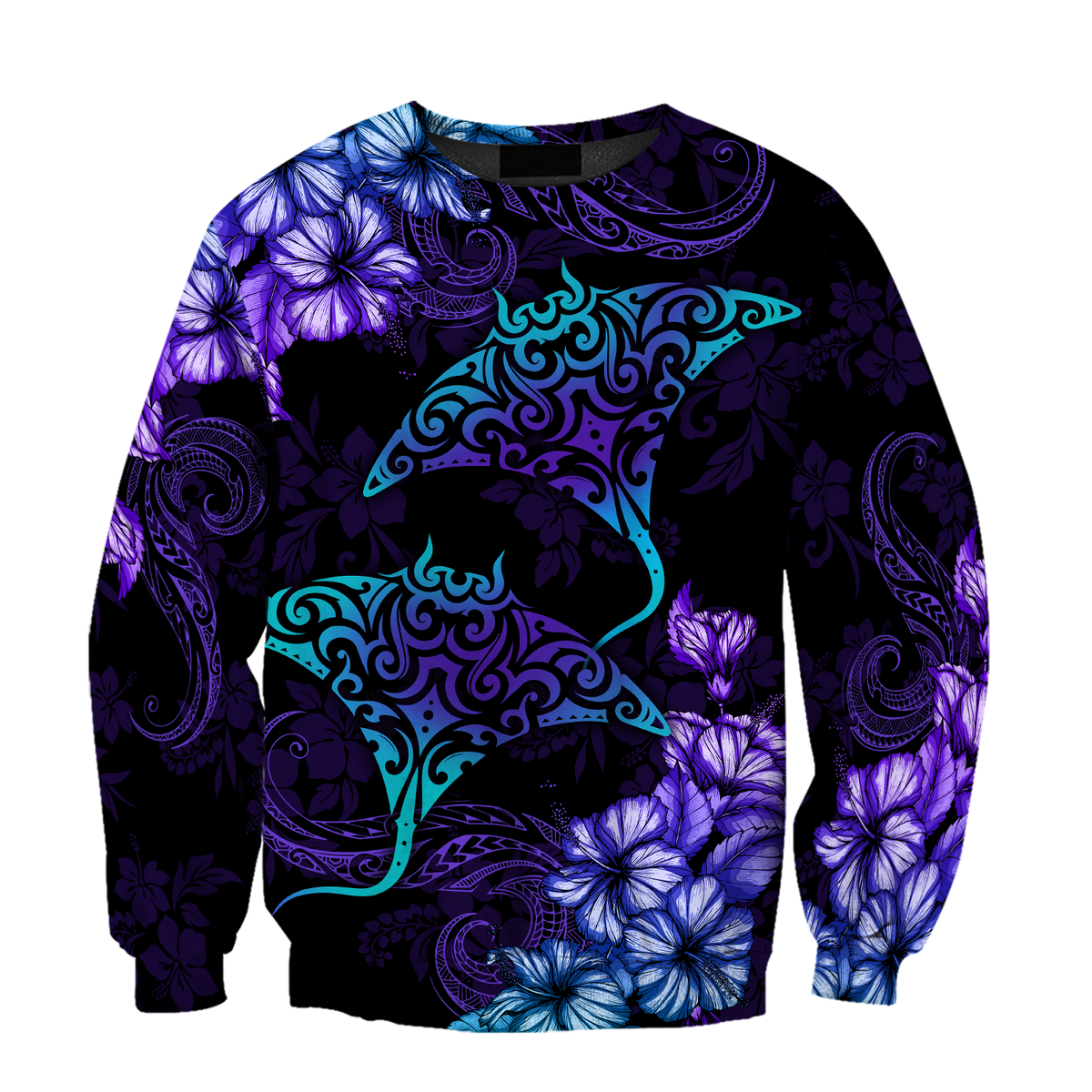 Beautiful Ray Hibiscus Sweat Shirt - AH Unisex Black - Polynesian Pride