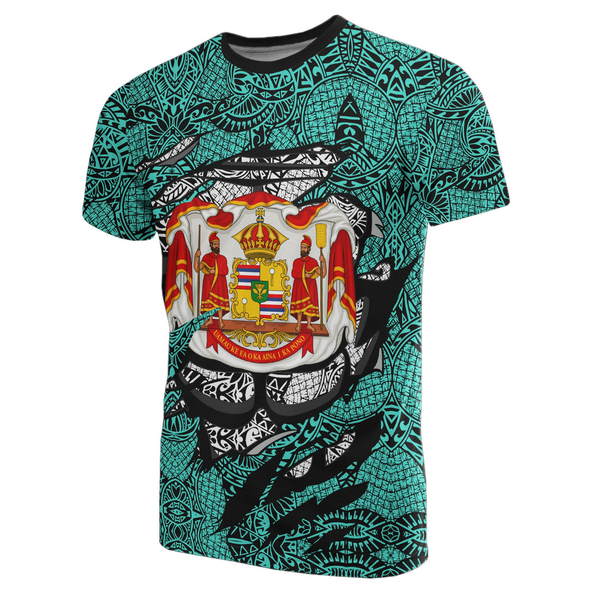 Custom Hawaii Royal King Tatau Turquoise Polynesian T Shirt - Polynesian Pride