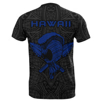 Polynesian Kakau Helmet Weapon Blue Kanaka Warrior T Shirt - Polynesian Pride