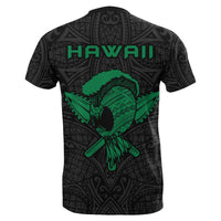 Polynesian Kakau Helmet Weapon Green Kanaka Warrior T Shirt - Polynesian Pride