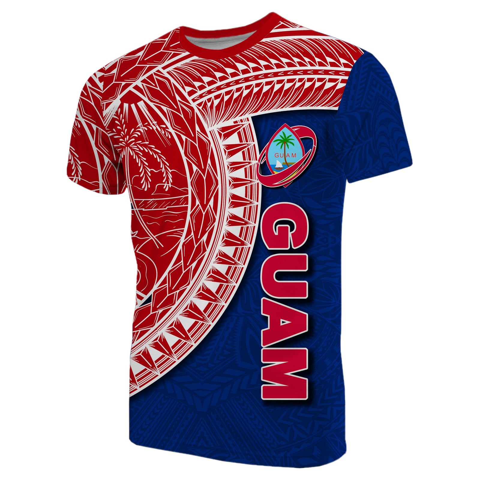 Guam T Shirt Rugby Version Coat of Arms Polynesian Unisex Blue - Polynesian Pride