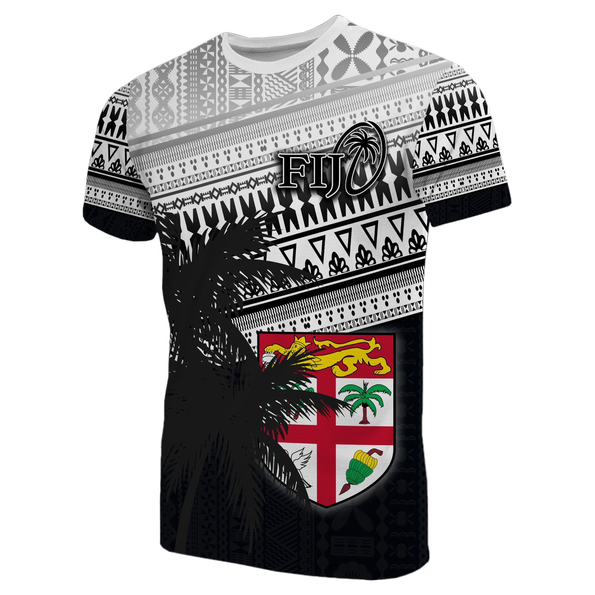 Custom Fiji Rugby Makare and Tapa Patterns T Shirt Black Unisex Black - Polynesian Pride