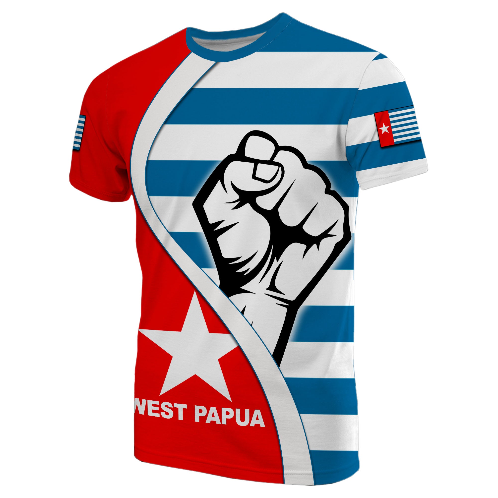 Custom West Papua T Shirt Clenched Hands Flag LT6 Unisex Blue - Polynesian Pride