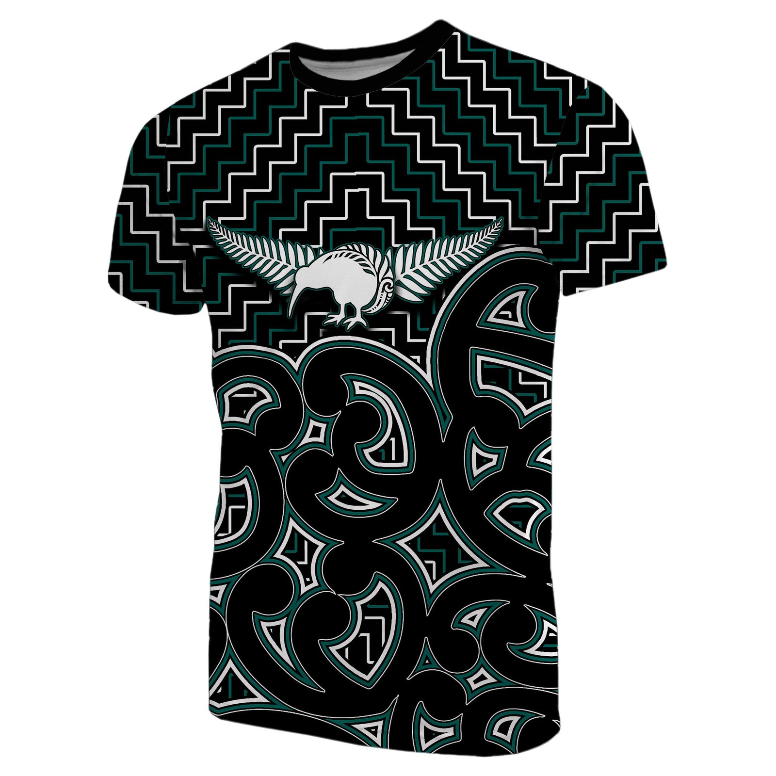 New Zealand T Shirt Maori Graphic Tee patterns Green LT6 Unisex Green - Polynesian Pride