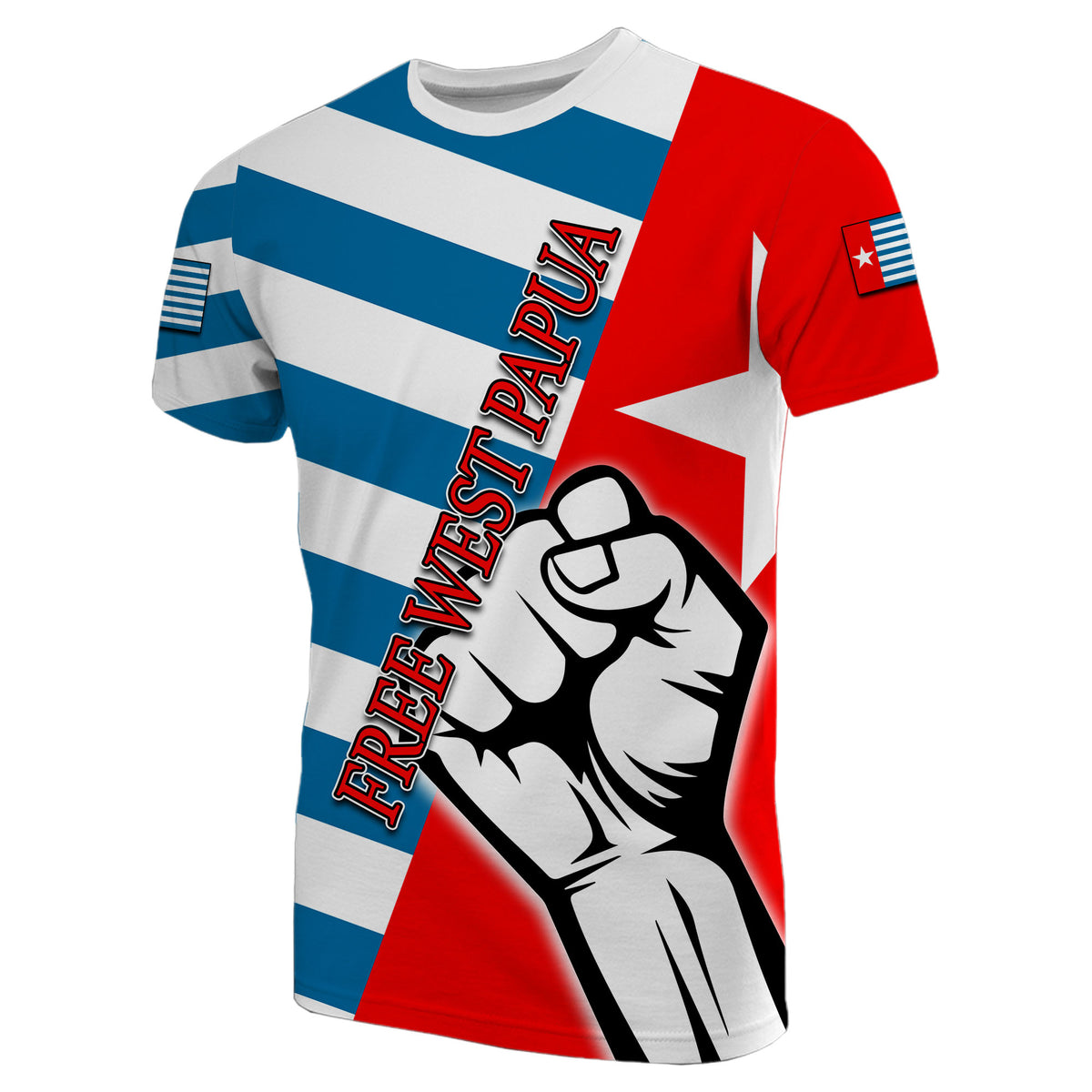 Free West Papua T Shirt Clenched Hands Flag LT6 Unisex Blue - Polynesian Pride