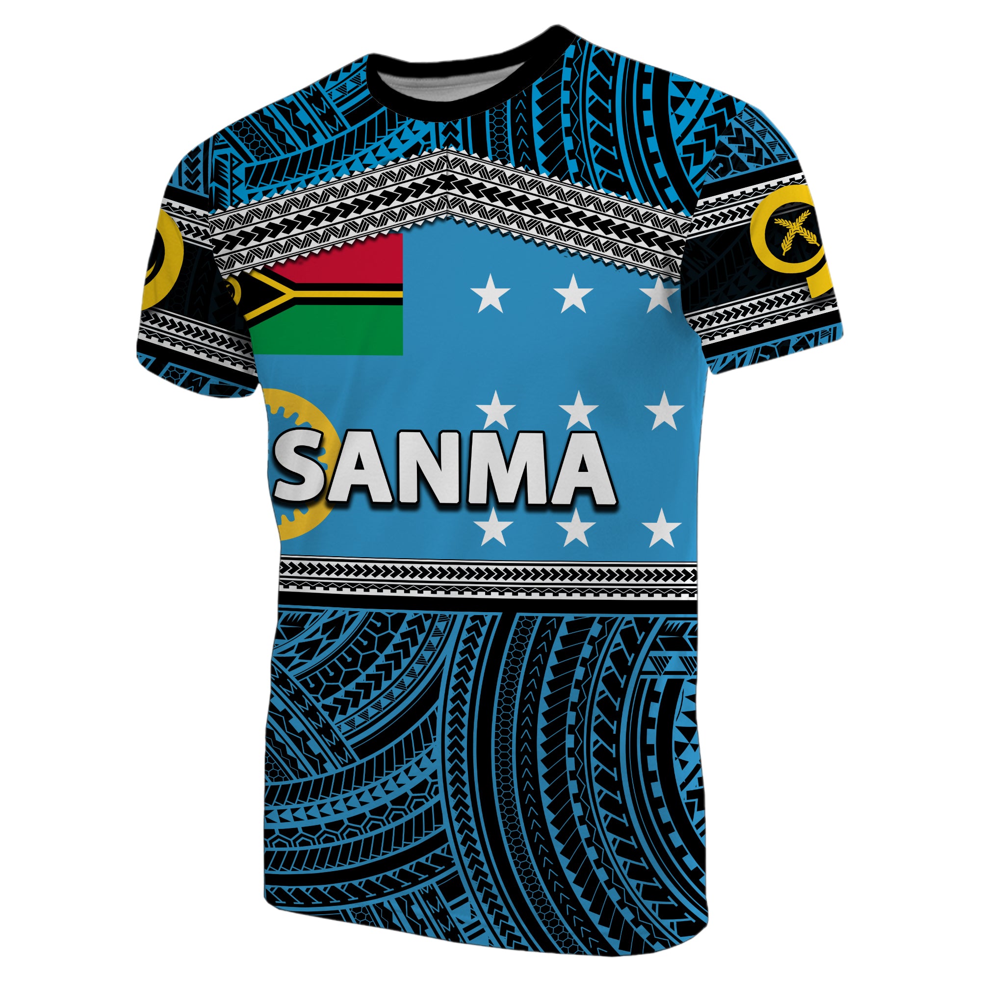 Custom Sanma Province T Shirt of Vanuatu Polynesian Patterns LT6 Blue - Polynesian Pride