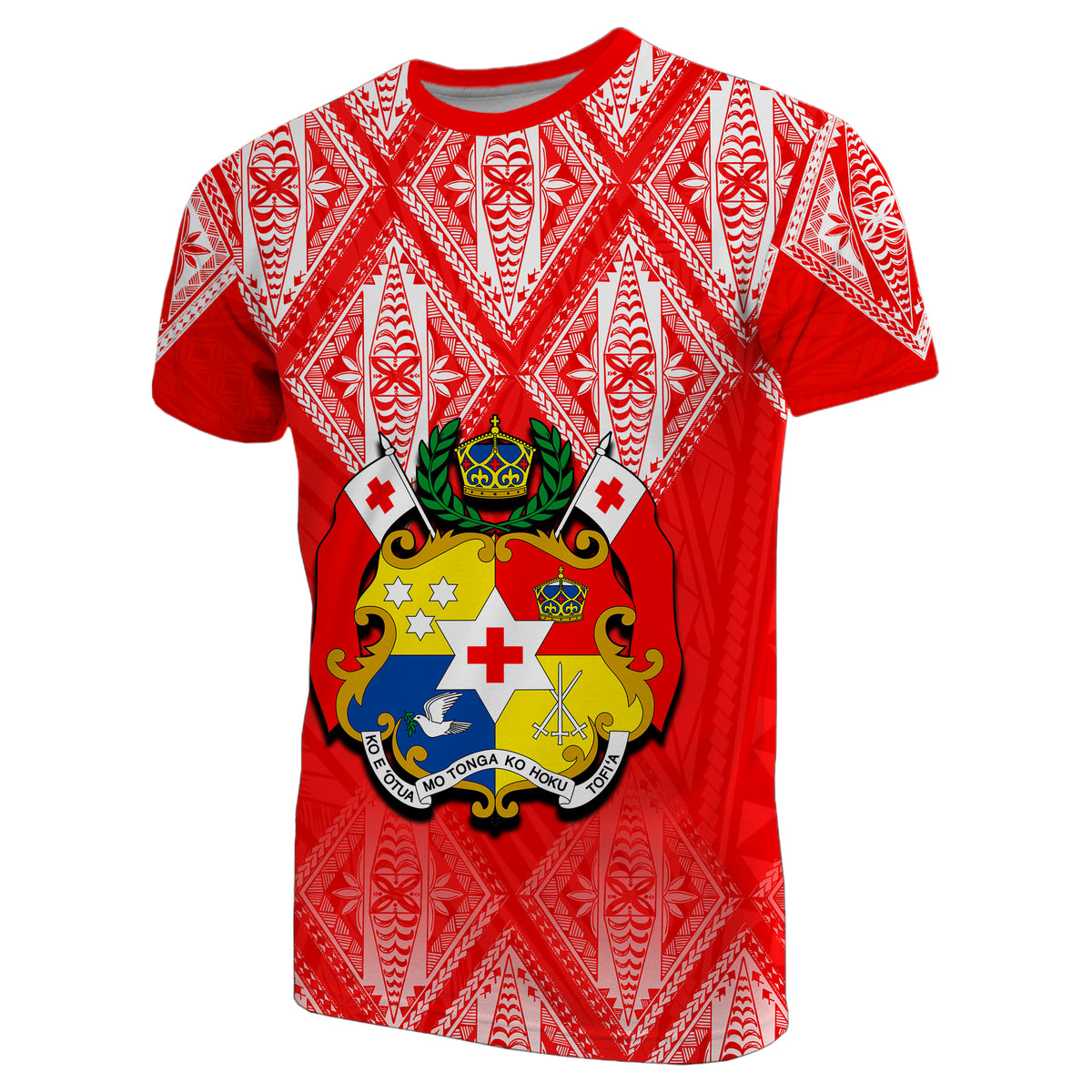 Tonga T Shirt Ngatu White and Red Style LT6 Unisex Red - Polynesian Pride