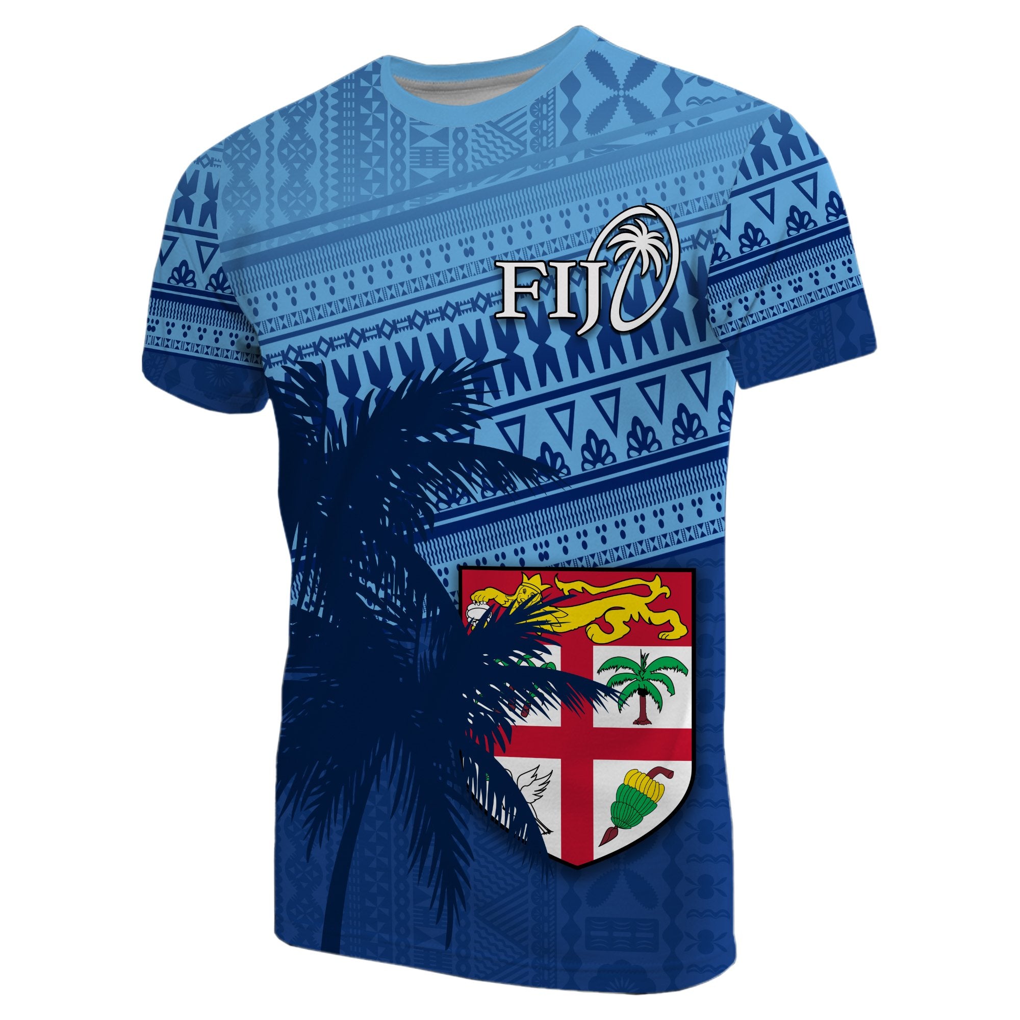 Fiji Rugby Makare and Tapa Patterns T Shirt Blue Unisex Blue - Polynesian Pride