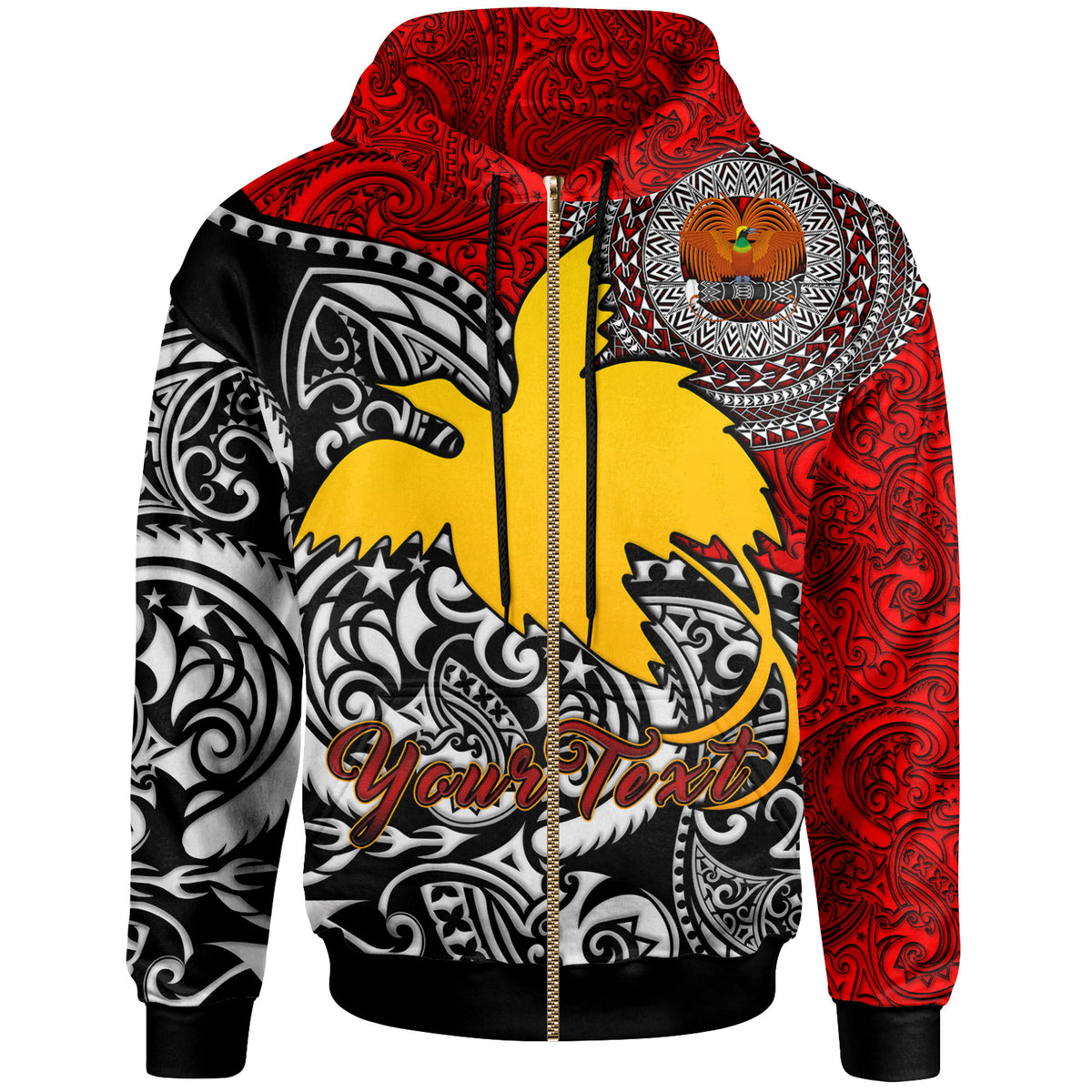 Papua New Guinea Hoodie Custom Emblem of Papua New Guinea With Polynesian Patterns Hoodie - Polynesian Pride