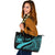 Samoa Large Leather Tote Bag - Turquoise Polynesian Tentacle Tribal Pattern Turquoise - Polynesian Pride