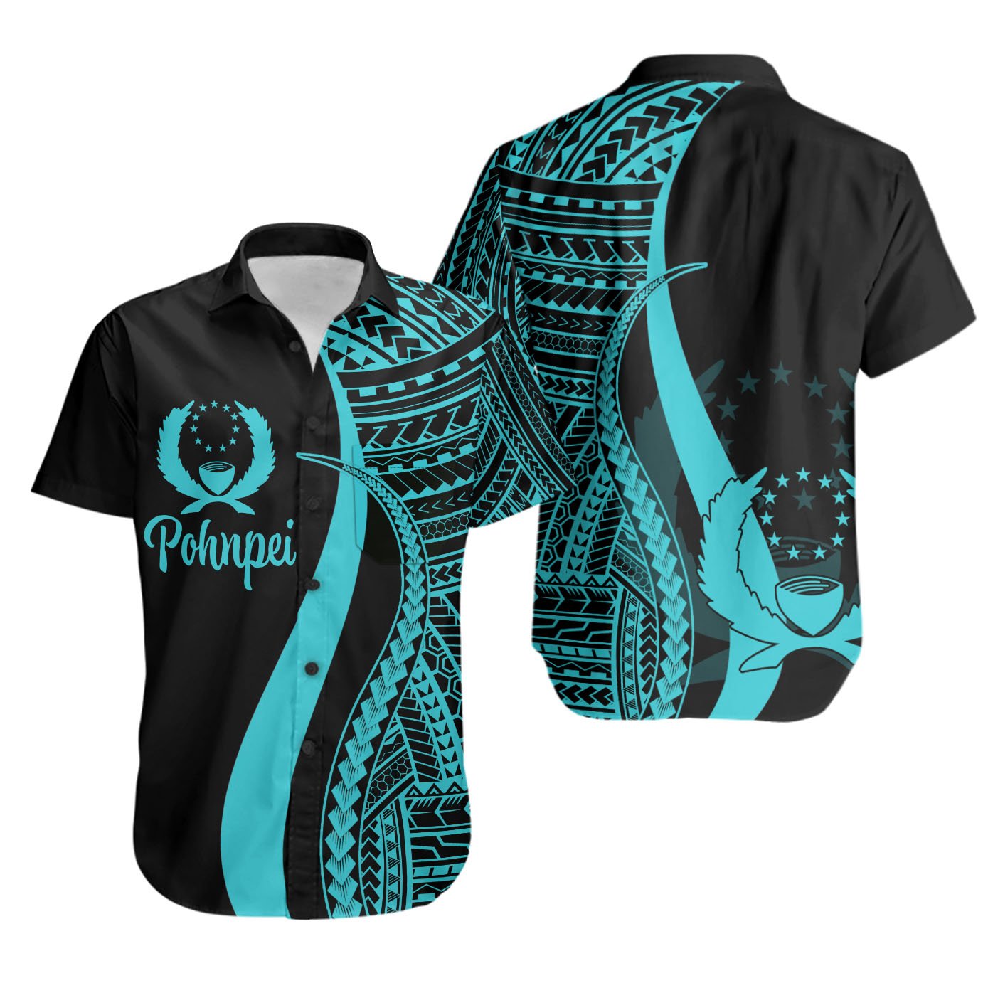 Pohnpei Short Sleeve Shirts - Turquoise Polynesian Tentacle Tribal Pattern Unisex Turquoise - Polynesian Pride