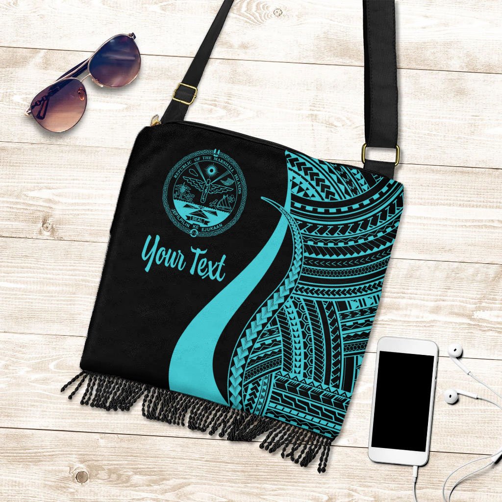 Marshall Islands Custom Personalised Boho Handbag - Turquoise Polynesian Tentacle Tribal Pattern Crest Boho Handbag One Size Turquoise - Polynesian Pride