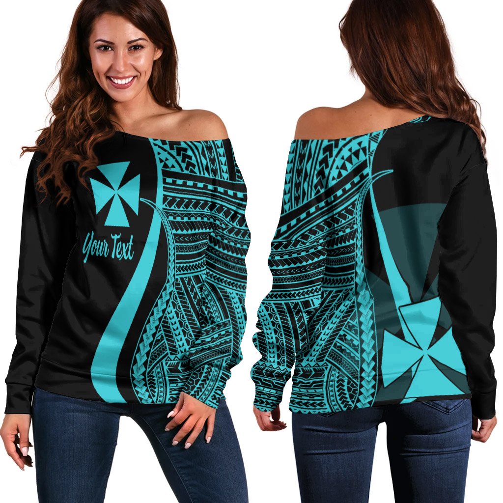 Wallis And Futuna Custom Personalised Women's Off Shoulder Sweater - Turquoise Polynesian Tentacle Tribal Pattern Turquoise - Polynesian Pride