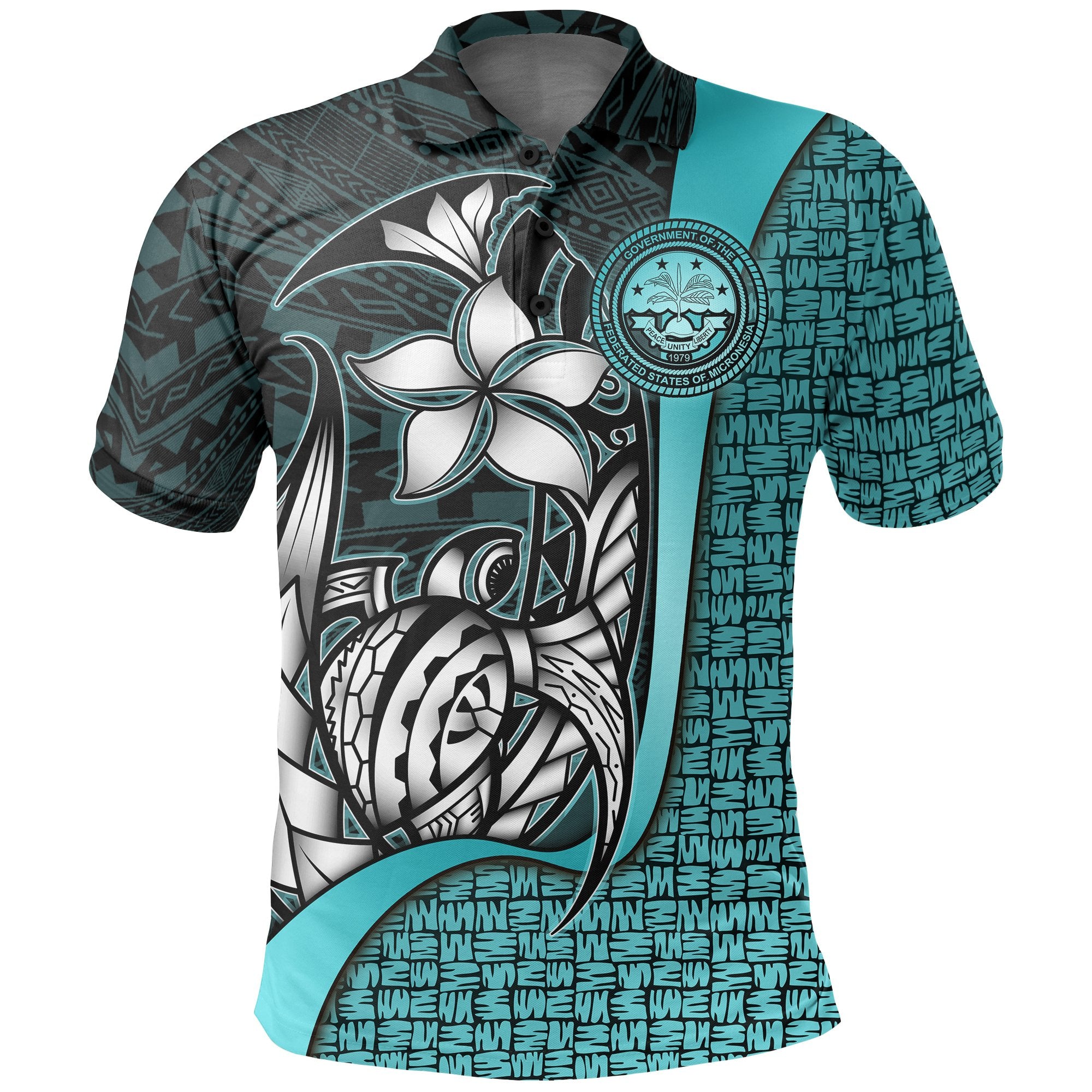 Federated States of Micronesia Polo Shirt Turquoise Turtle with Hook Unisex Turquoise - Polynesian Pride