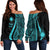 Marshall Islands Women's Off Shoulder Sweater - Turquoise Polynesian Tentacle Tribal Pattern Turquoise - Polynesian Pride