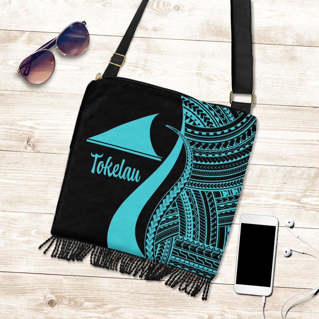 Tokelau Boho Handbag - Turquoise Polynesian Tentacle Tribal Pattern Boho Handbag One Size Turquoise - Polynesian Pride