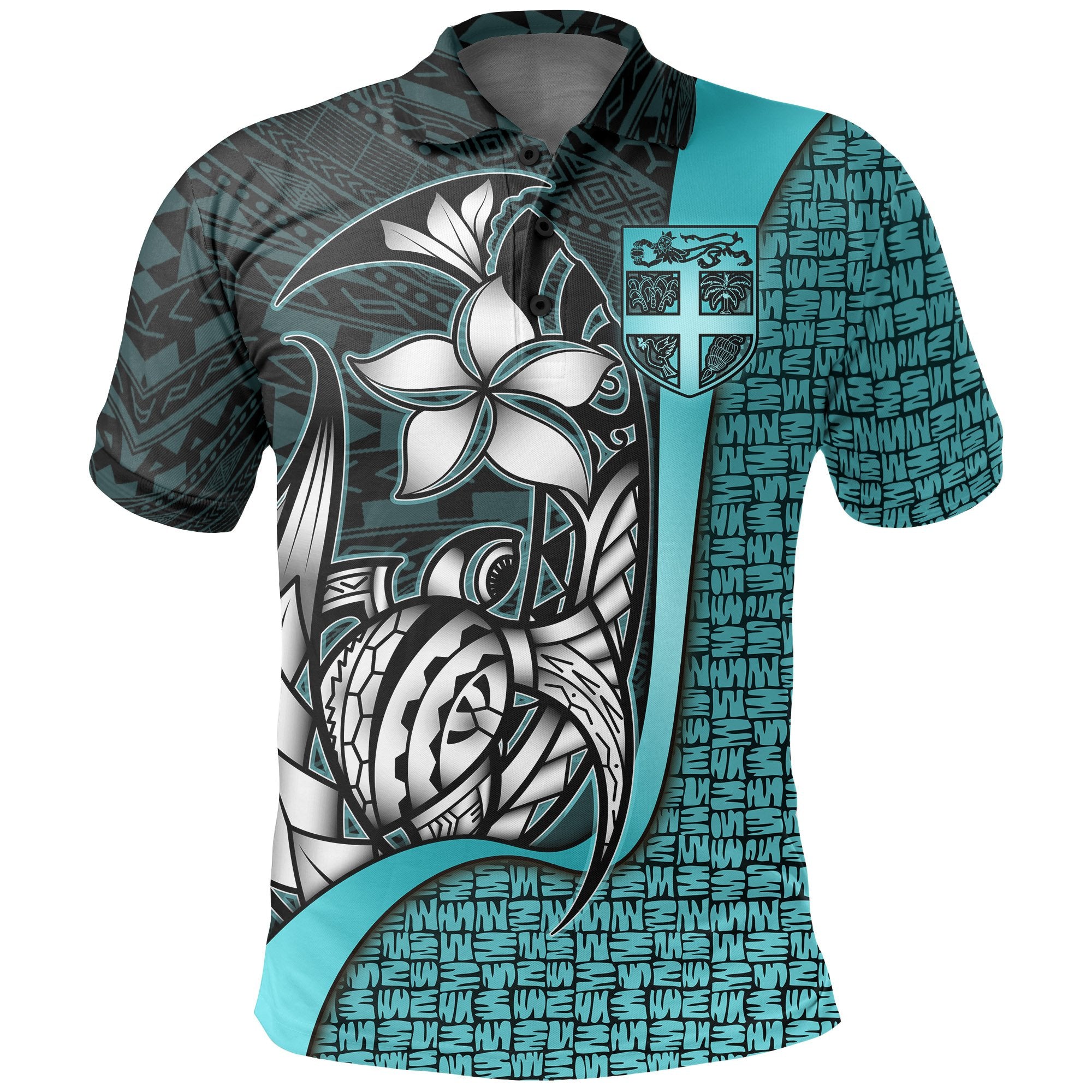 Fiji Polo Shirt Turquoise Turtle with Hook Unisex Turquoise - Polynesian Pride