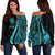 Federated States of Micronesia Custom Personalised Women's Off Shoulder Sweater - Turquoise Polynesian Tentacle Tribal Pattern Turquoise - Polynesian Pride