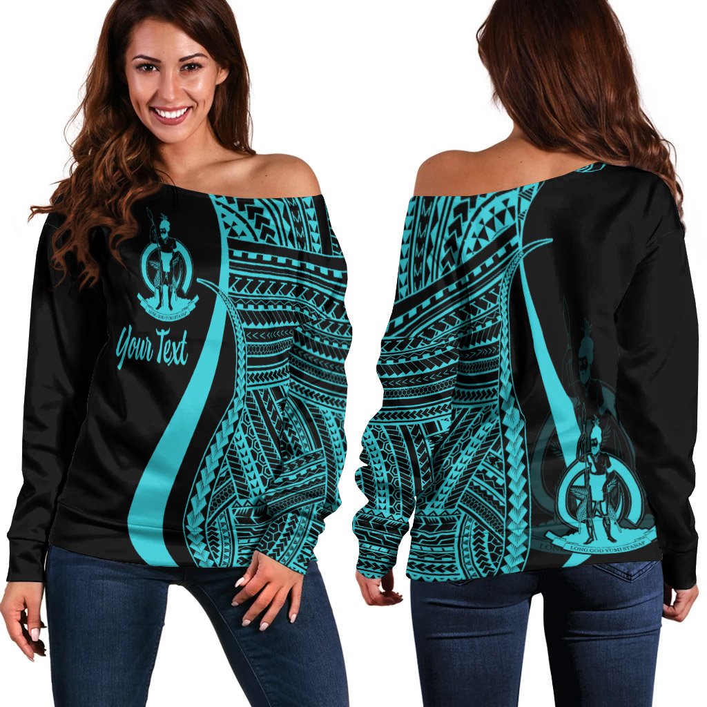 Vanuatu Custom Personalised Women's Off Shoulder Sweater - Turquoise Polynesian Tentacle Tribal Pattern Turquoise - Polynesian Pride