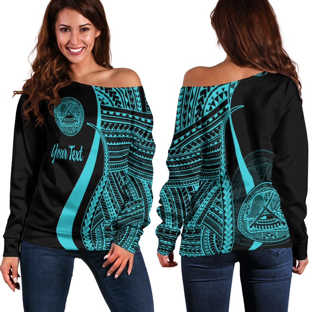 American Samoa Custom Personalised Women's Off Shoulder Sweater - Turquoise Polynesian Tentacle Tribal Pattern Turquoise - Polynesian Pride